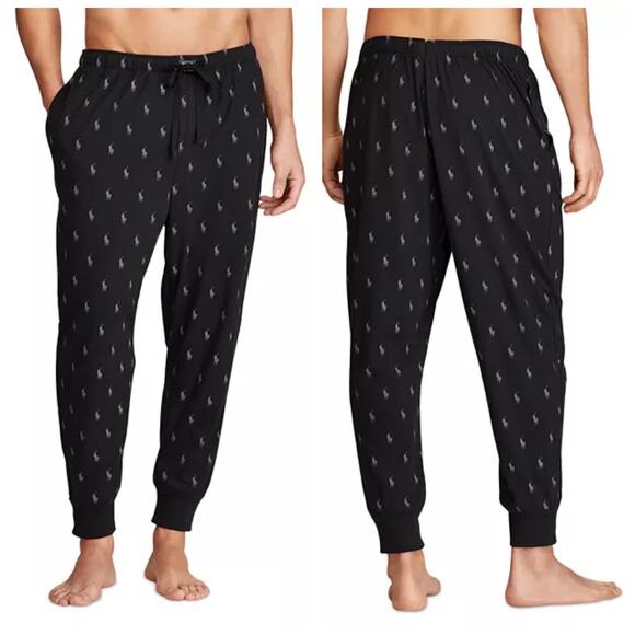 Polo Ralph Lauren Men's Black & Gray Soft Comfy Pony Print Pajama Jogger Pants M - Picture 1 of 10